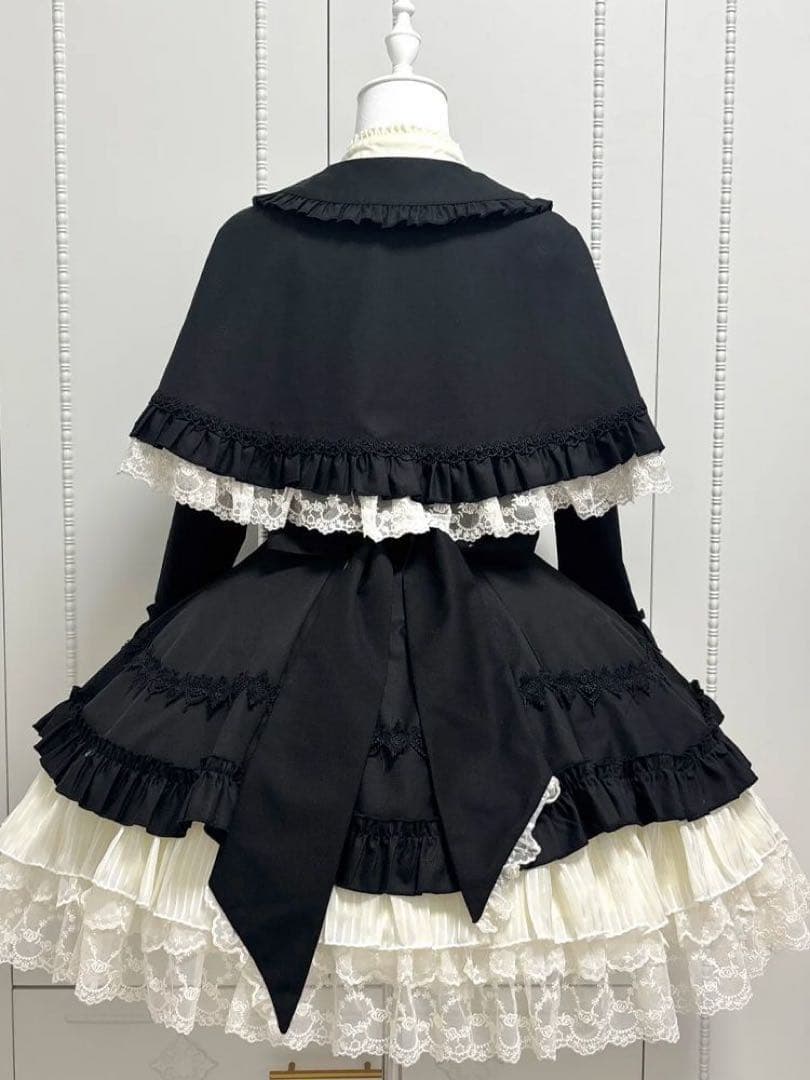 ゴスロリ ロリータ ワンピース マントポンチョ付き ブラック系 ドレス