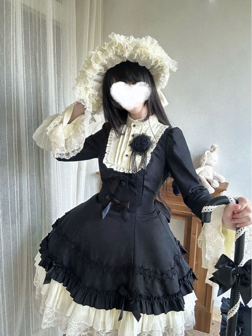 ゴスロリ ロリータ ワンピース マントポンチョ付き ブラック系 ドレス