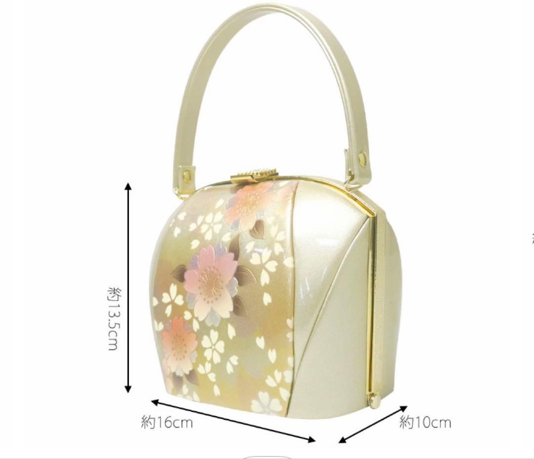 桜の花柄 和装用バッグ 草履セット　金色
