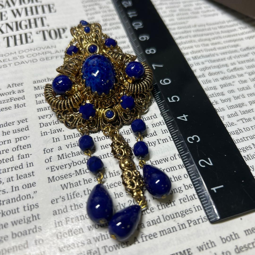 W.GERMANY西ドイツ製ヴィンテージブローチ 大きなぶら下がり ブルー