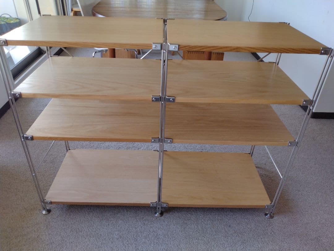 【美品】MUJI無印良品 ステンレスユニットシェルフ小56cmオーク材4段連結