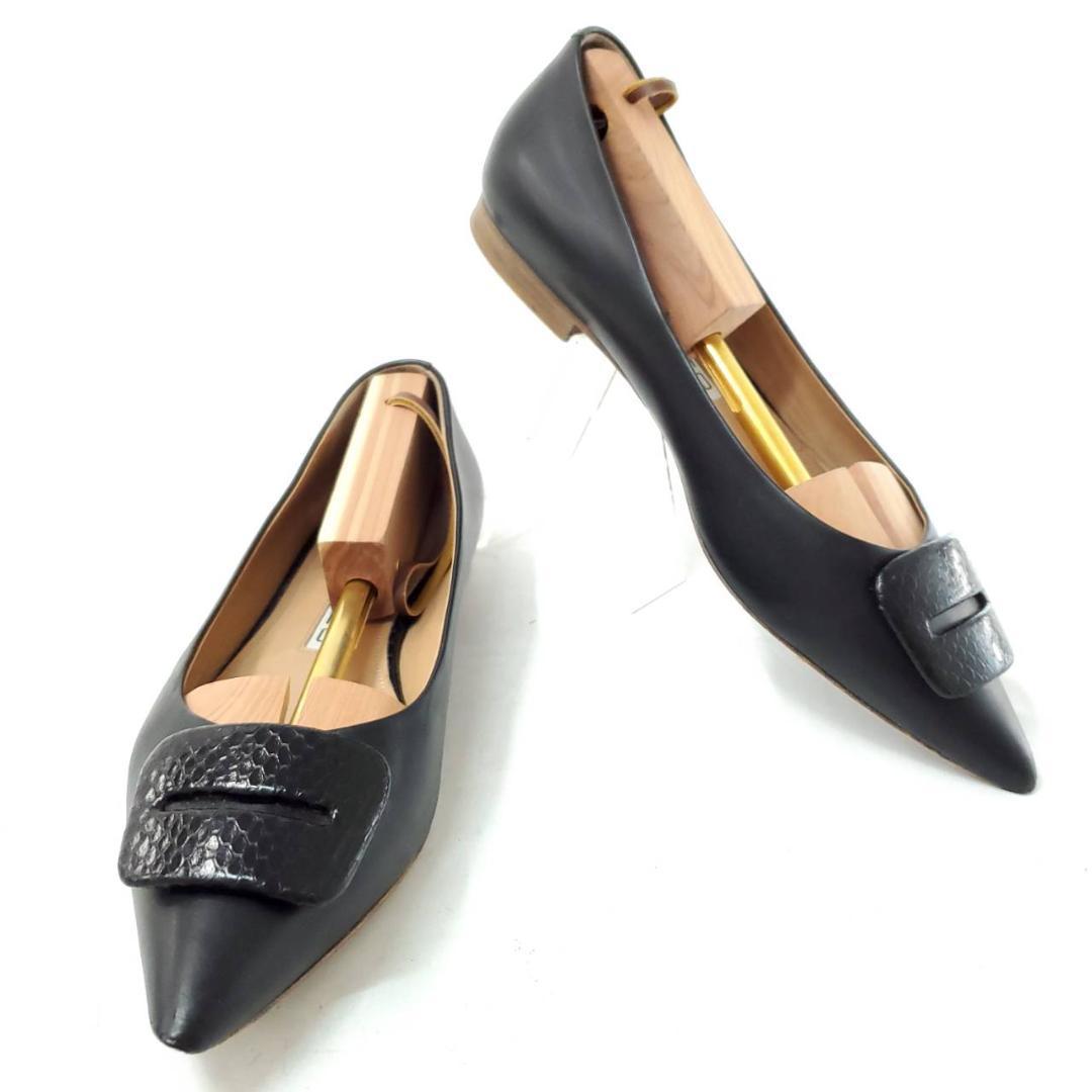 美　ペリーコ　アネッリフィッビア　ポインテッドトゥフラットパンプス　黒　25.5