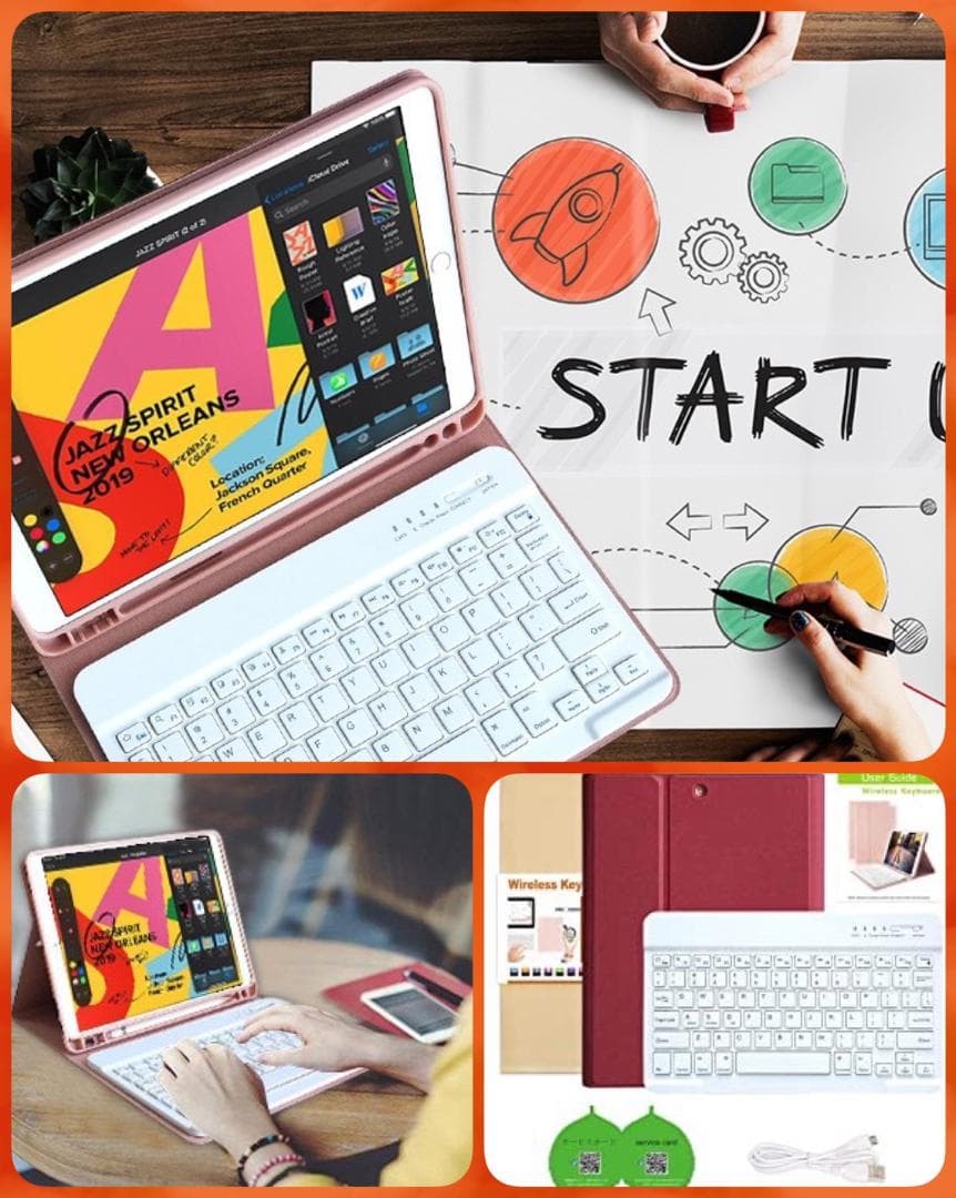 高級PUレザー製❣iPad専用設計で使い勝手＆利便性抜群♪❤ケース＆キーボード