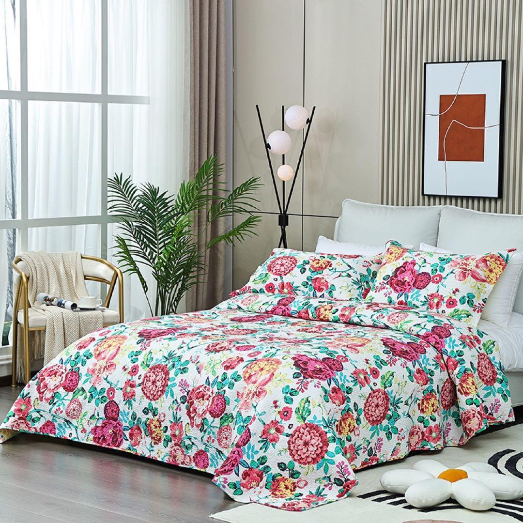 キルトベッドカバー3点セット綿マルチカバー キルティング 142