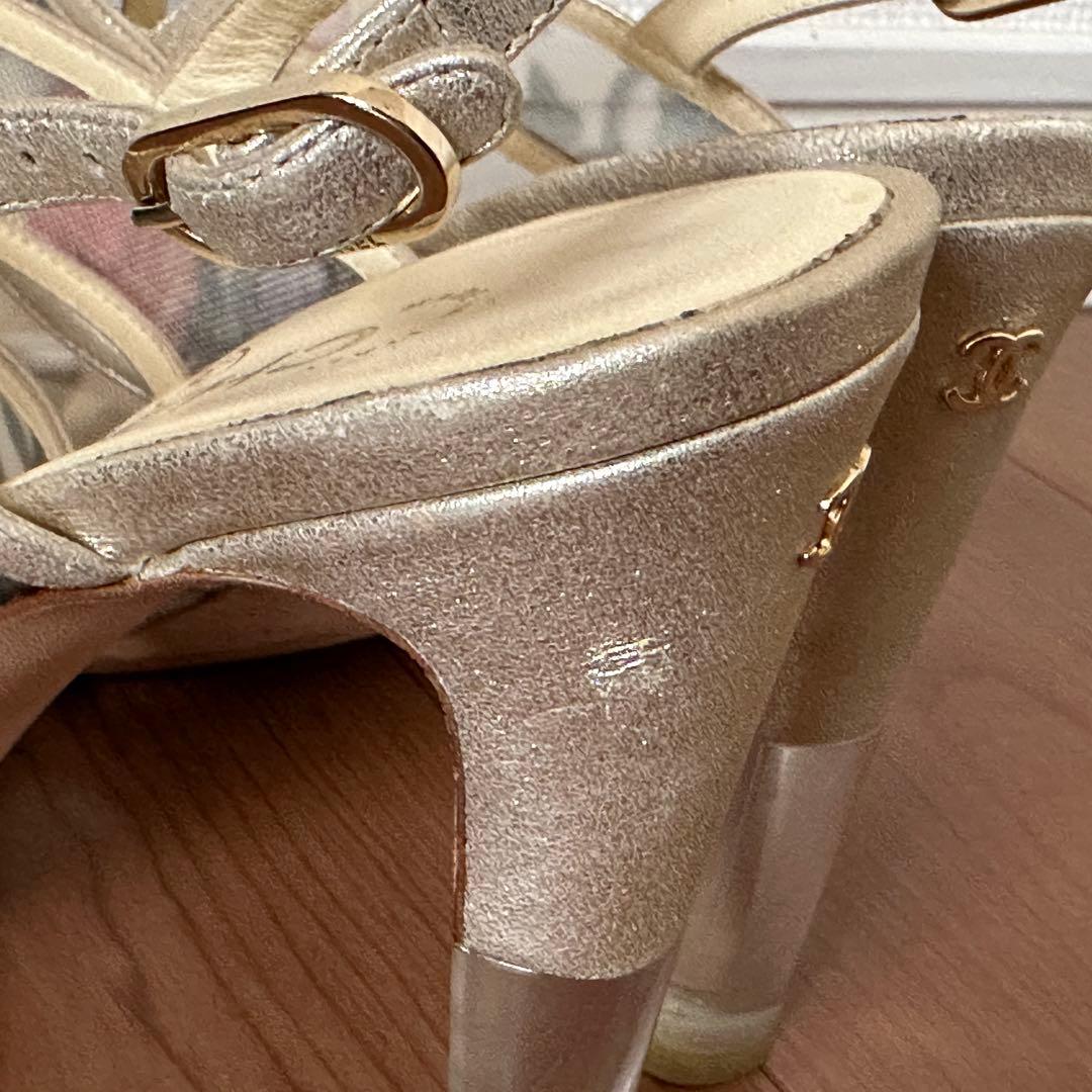 CHANEL 花柄メッシュサンダル 37.5C 24〜24.5㎝ ハイヒール