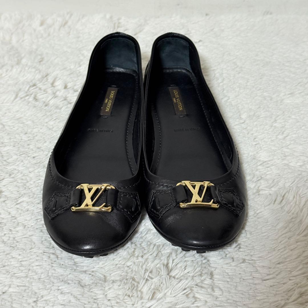 極美品✨ ルイヴィトン　パンプス　LVロゴ　ゴールド　レザー　黒　37 1/2