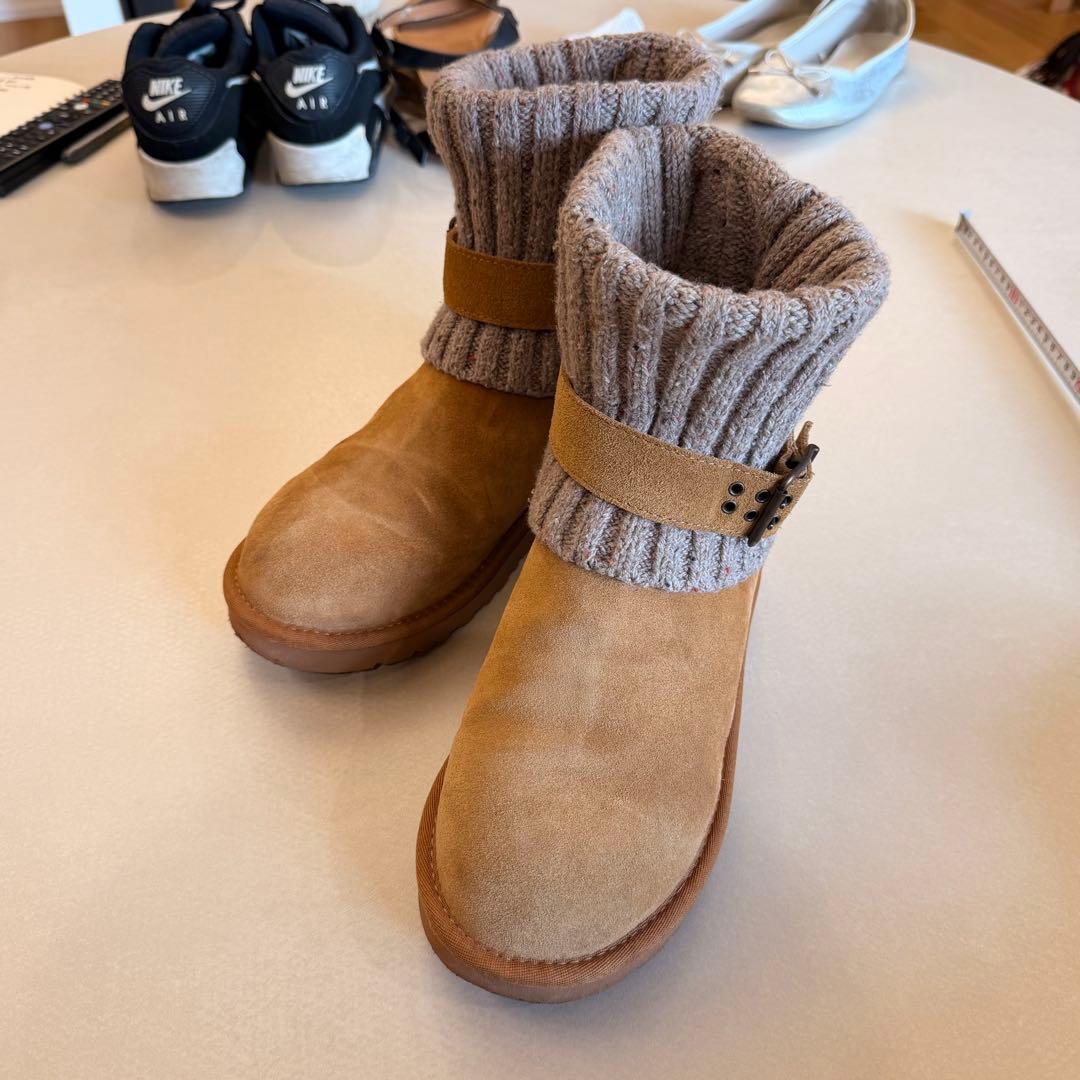 UGG ベージュ ムートンブーツ ニット折り返し
