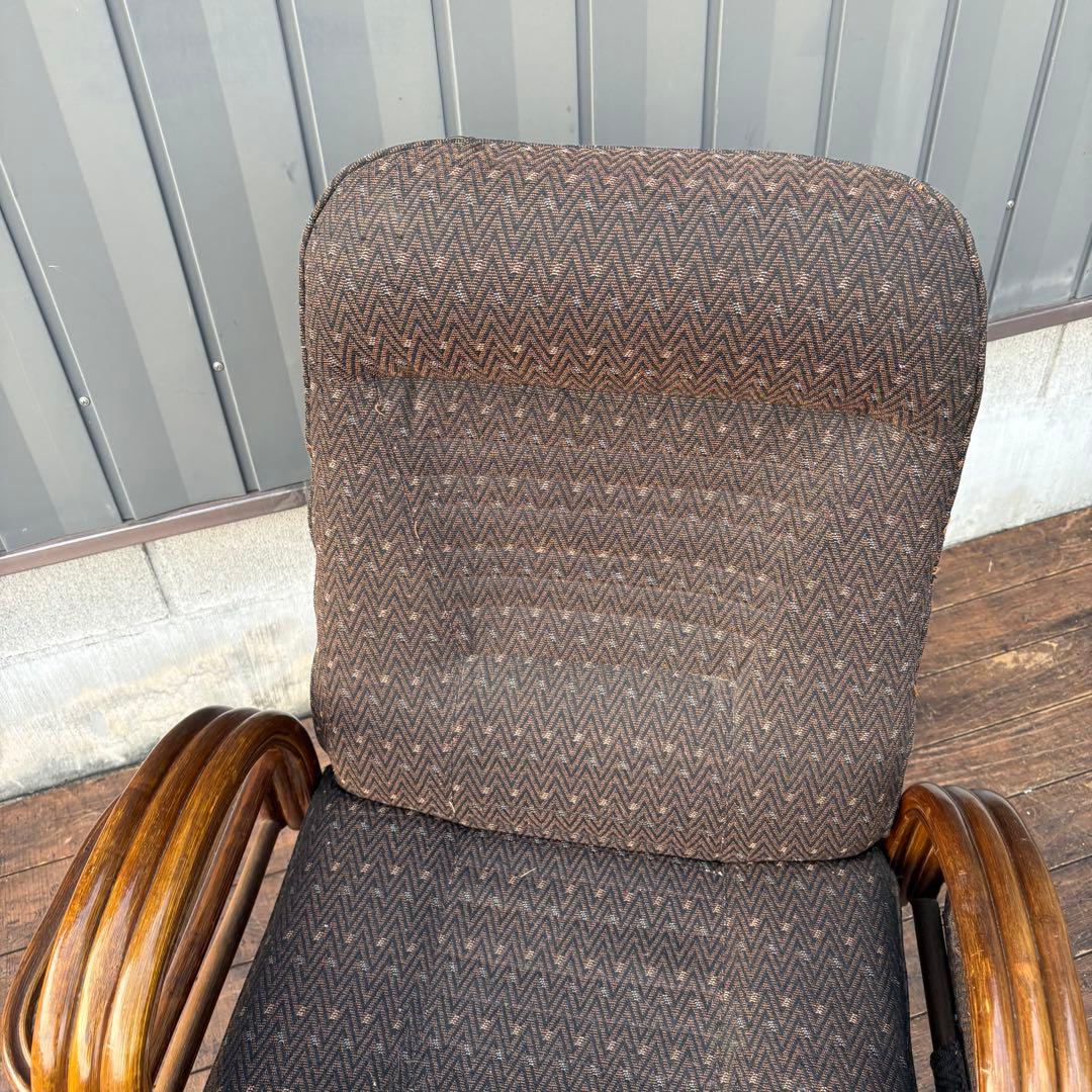 昭和レトロ 回転式座椅子 ラタンチェア アームチェア サイドテーブル付き 古家具