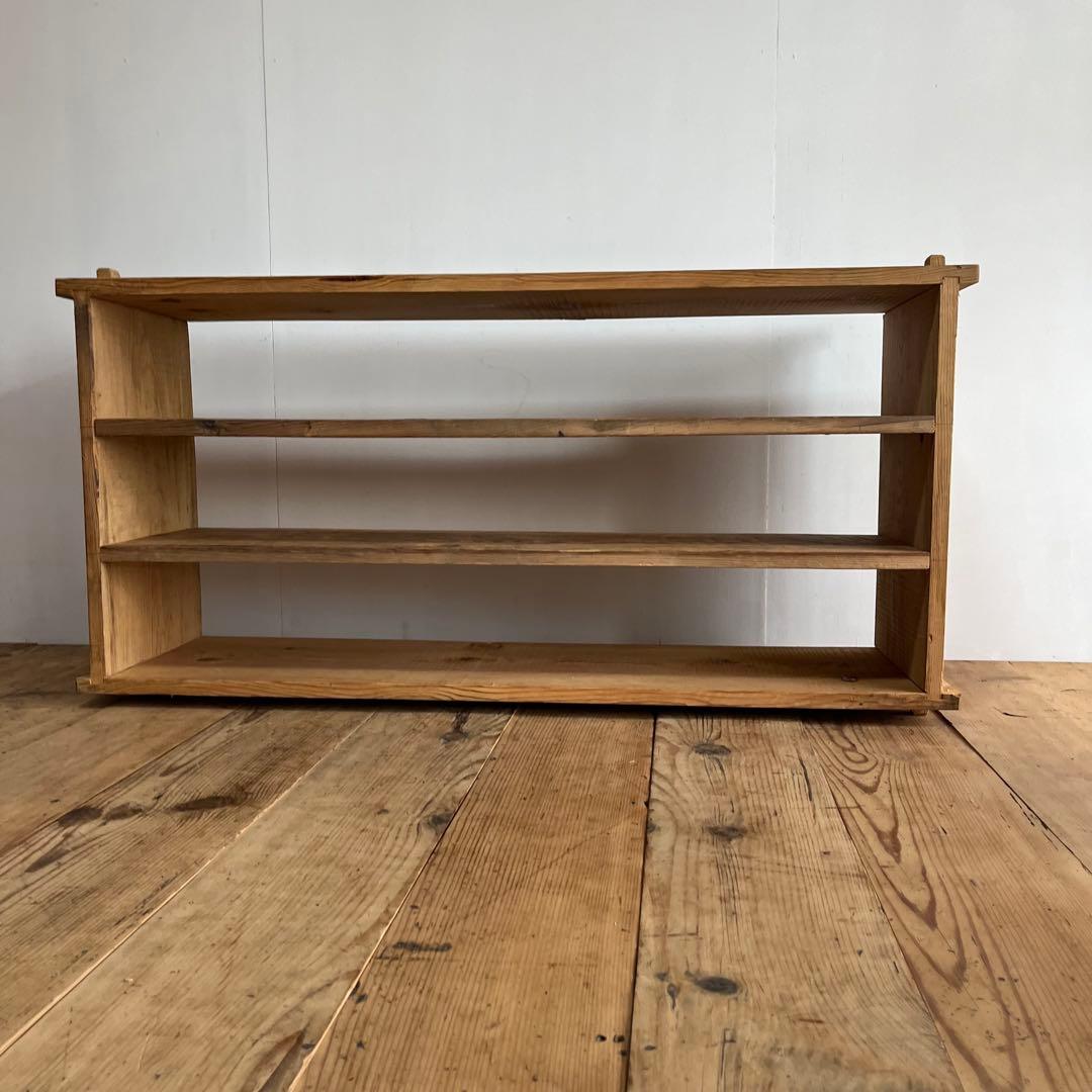 アンティーク オープンラック ローボード 本棚 食器棚 脚付き 無垢材 無塗装