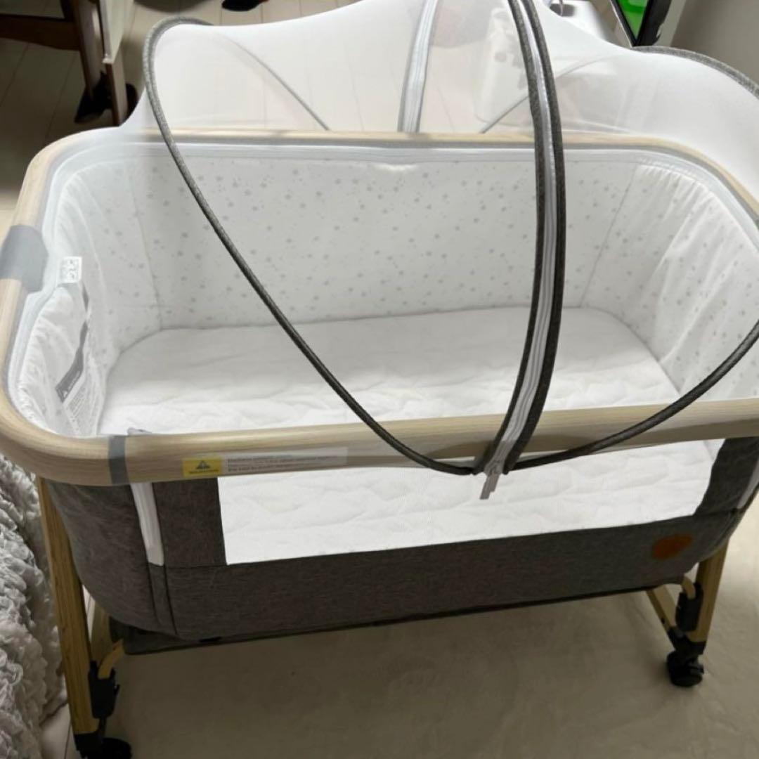 【ちょこ】グレー ベビーベッド 6段階高さ調整