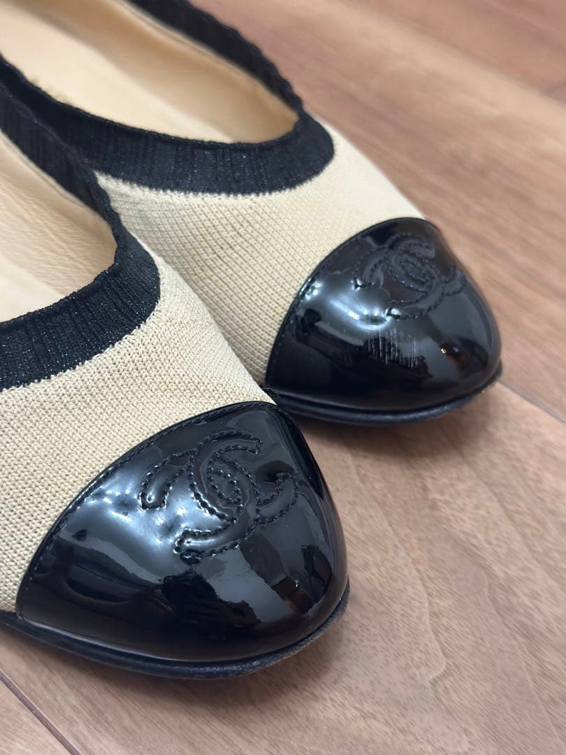 ★ぶン★CHANEL バレーシューズ　フラット　ベージュ　黒　サイズ37