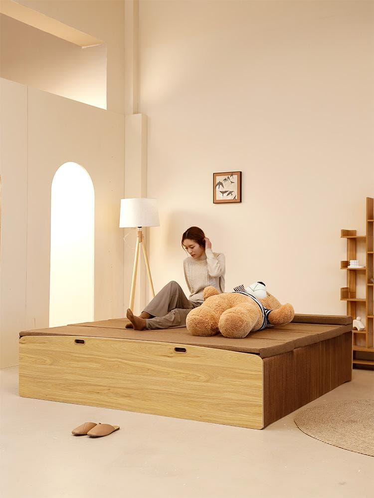 ペーパー折りたたみベッド幅80㎝高さ33㎝組立不要 マットレス付き 一人暮らし