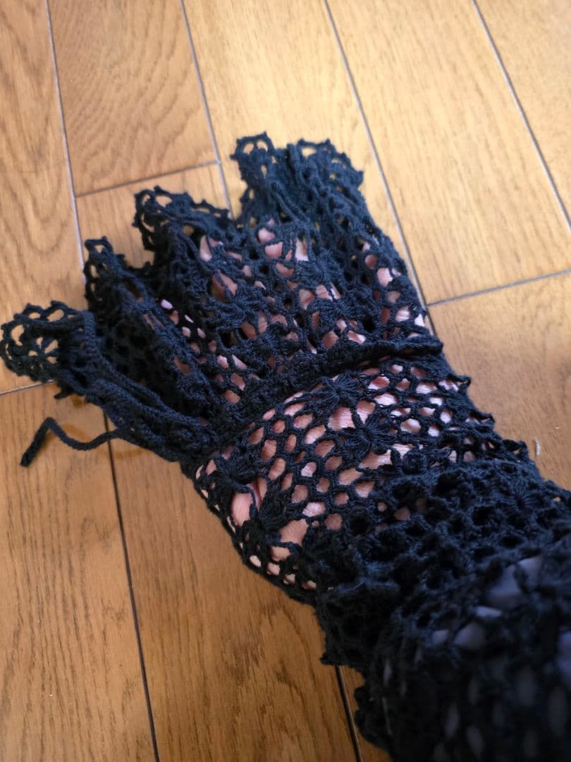 Wonderful World黒 レース編み フリル カーディガン