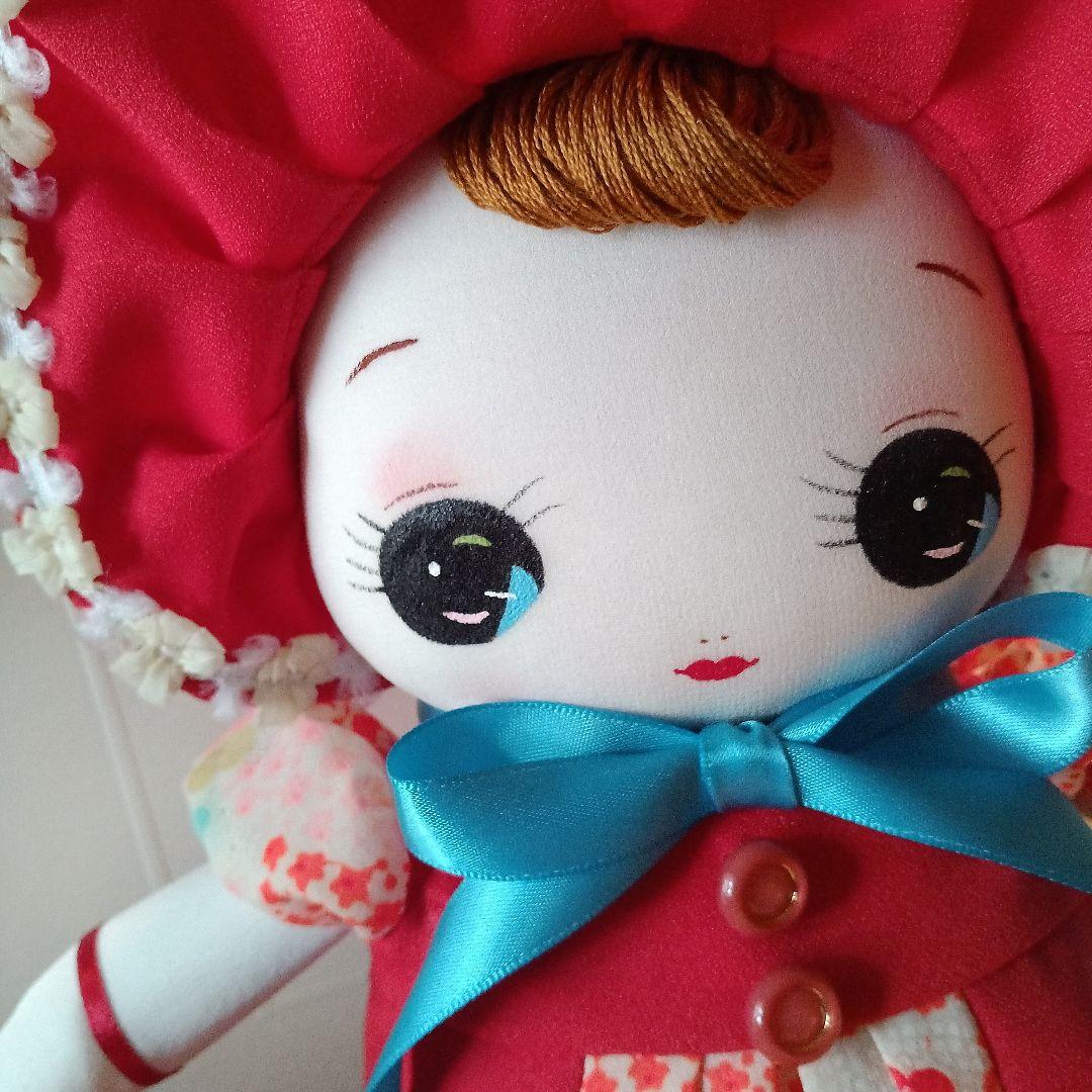 文化人形　ブラブラ人形　レトロモダン:花柄ドレスの布製ドール