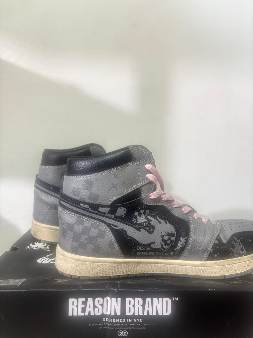 【箱付REASON CLOTHING ハイカットスニーカー スカル グラフィック