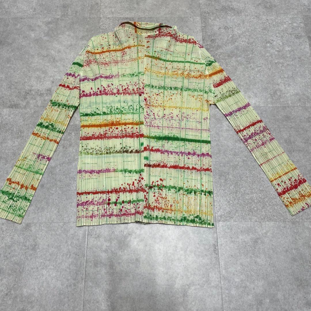 【美品】プリーツプリーズ　総柄　長袖シャツ　ペイント風　3