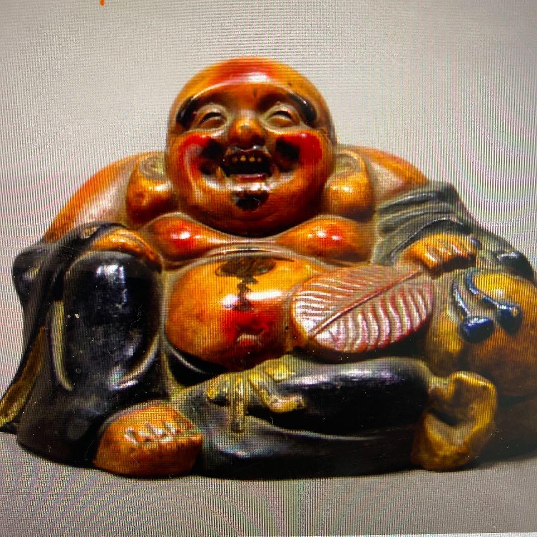 古陶彩色備前布袋様　時代骨董品収集家出品