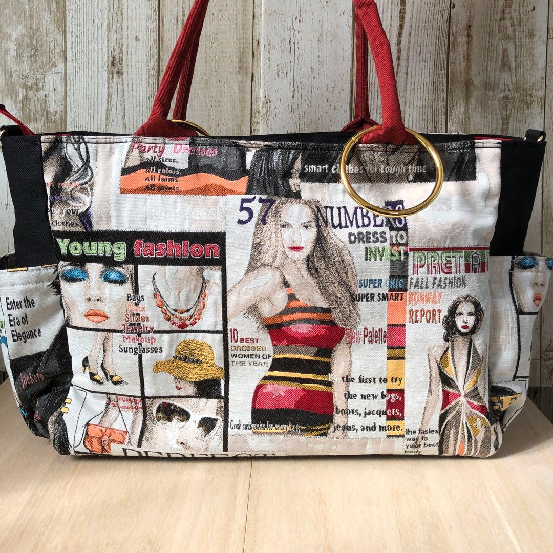 meitel99　トートバッグ　ブラック×レッド　カラビナ2個付き