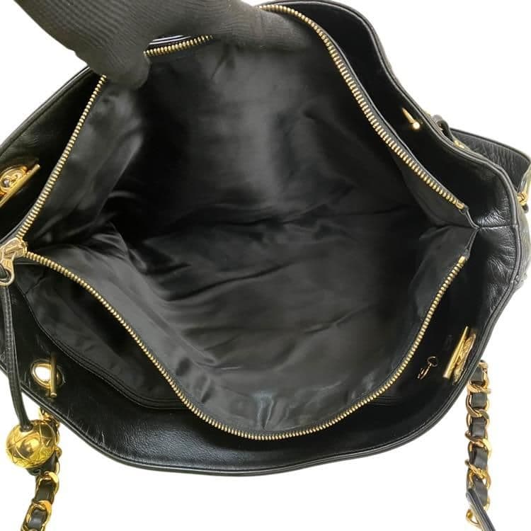 CHANEL シャネル ラムスキン トート ショルダーバッグ ブラック シール有