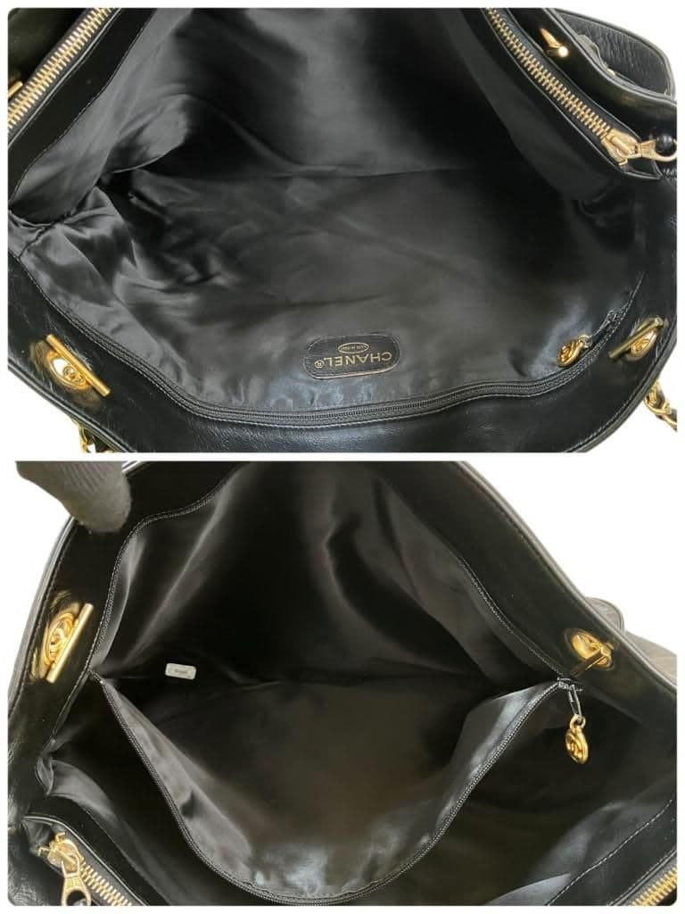 CHANEL シャネル ラムスキン トート ショルダーバッグ ブラック シール有