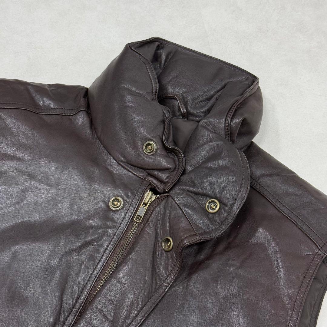 古着 80s 黒タグ エディーバウアー レザー ベスト ジャケット ブラウン茶①