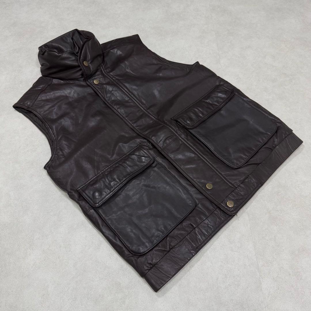 古着 80s 黒タグ エディーバウアー レザー ベスト ジャケット ブラウン茶①