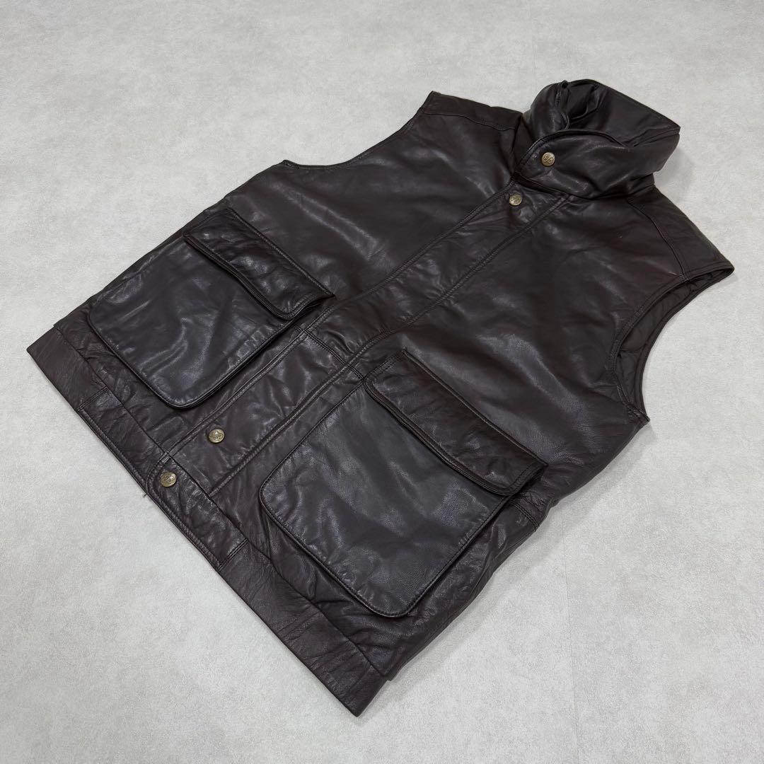 古着 80s 黒タグ エディーバウアー レザー ベスト ジャケット ブラウン茶①