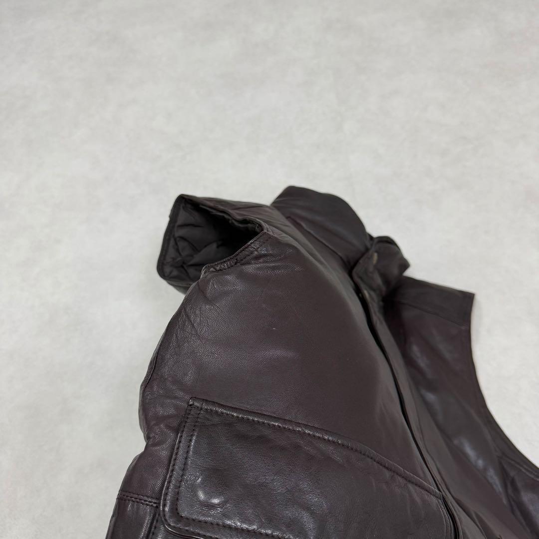 古着 80s 黒タグ エディーバウアー レザー ベスト ジャケット ブラウン茶①