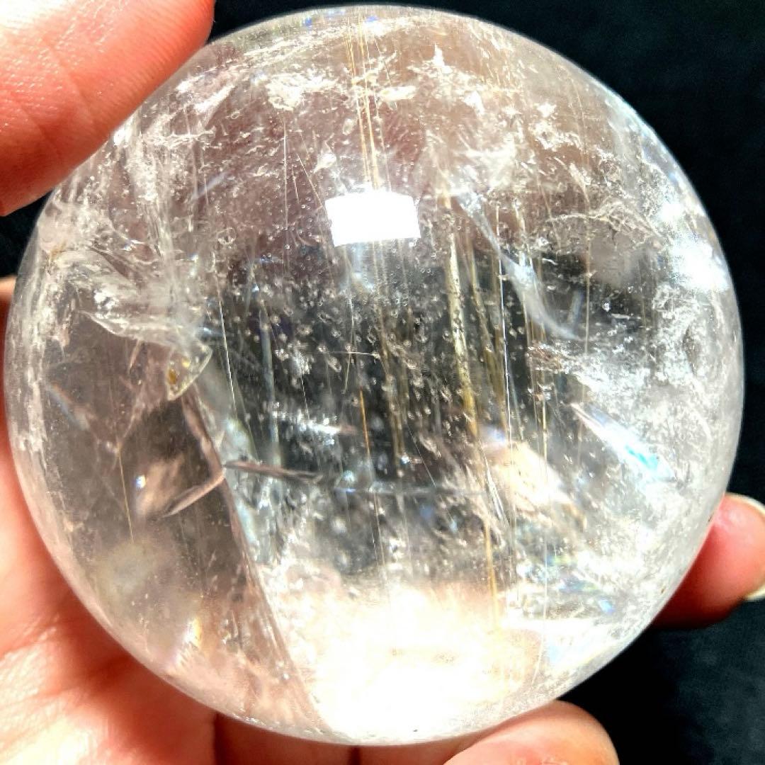 58mm 虹入りゴールドルチルクォーツ　丸玉　スフィア　金針水晶