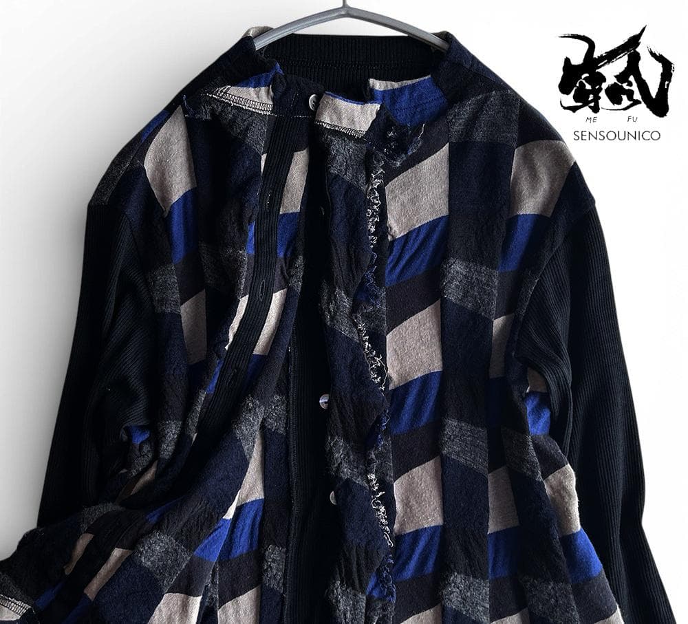 芽風/センソユニコ 異素材ドッキング 袖リブ 2WAY 立体ニットカーディガン