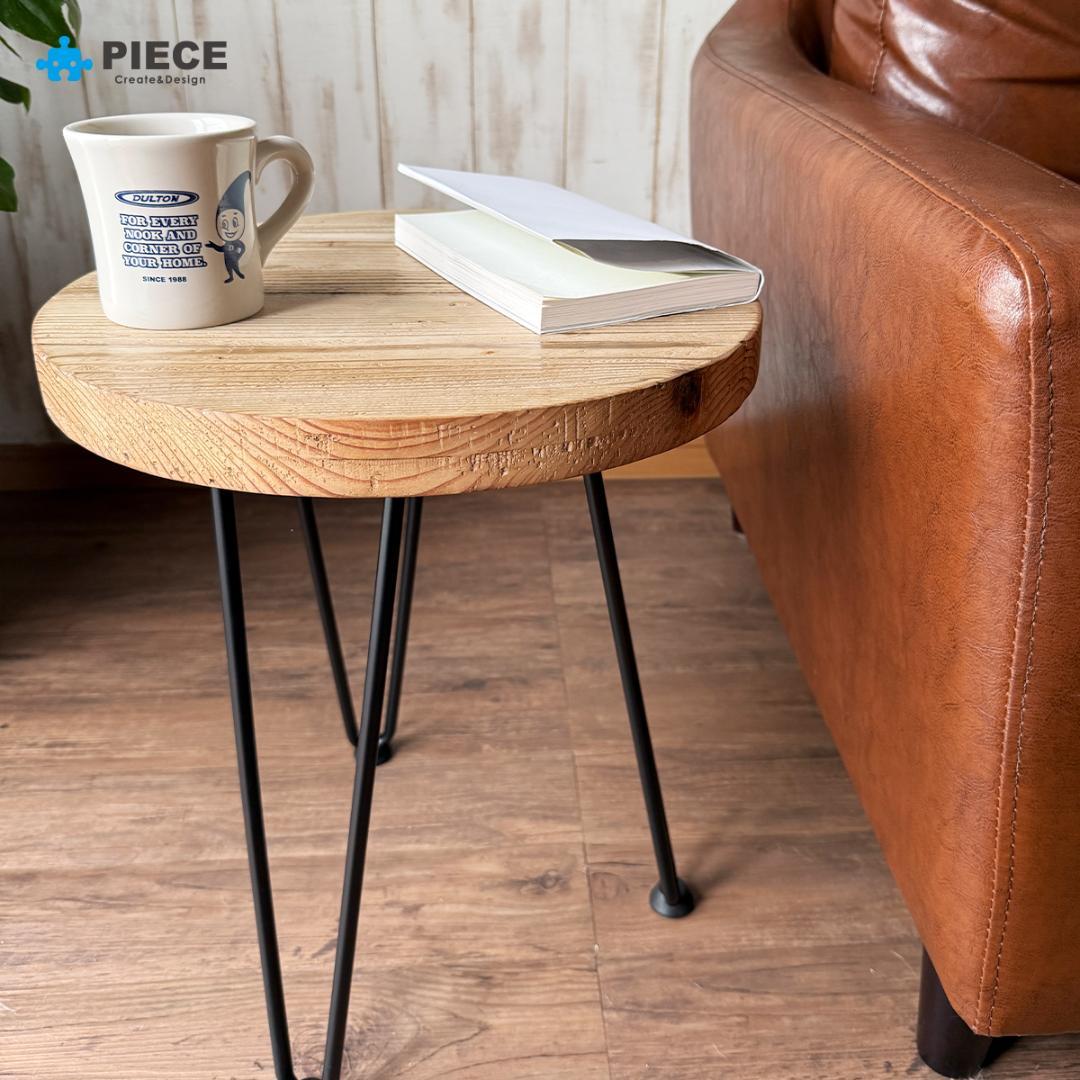 サイドテーブル 足場板 古材 アイアン 丸型 37cm ヴィンテージ カフェ ②