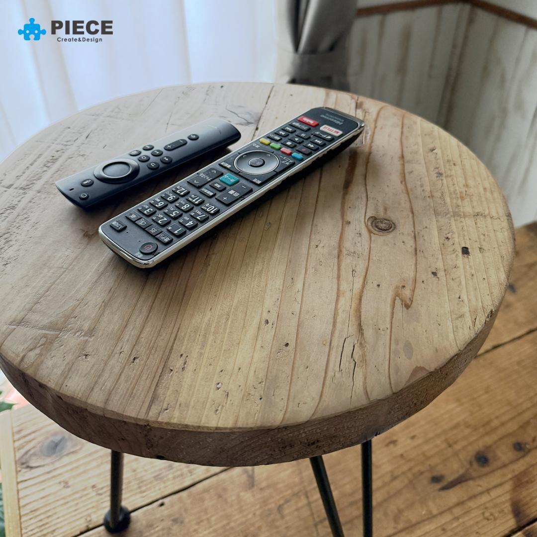 サイドテーブル 足場板 古材 アイアン 丸型 37cm ヴィンテージ カフェ ②