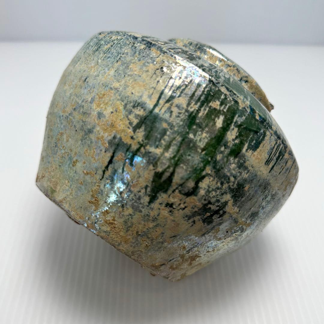 希少 中国 漢時代 漢緑釉 銀化小壺 壺 共箱付 土 泥 付き