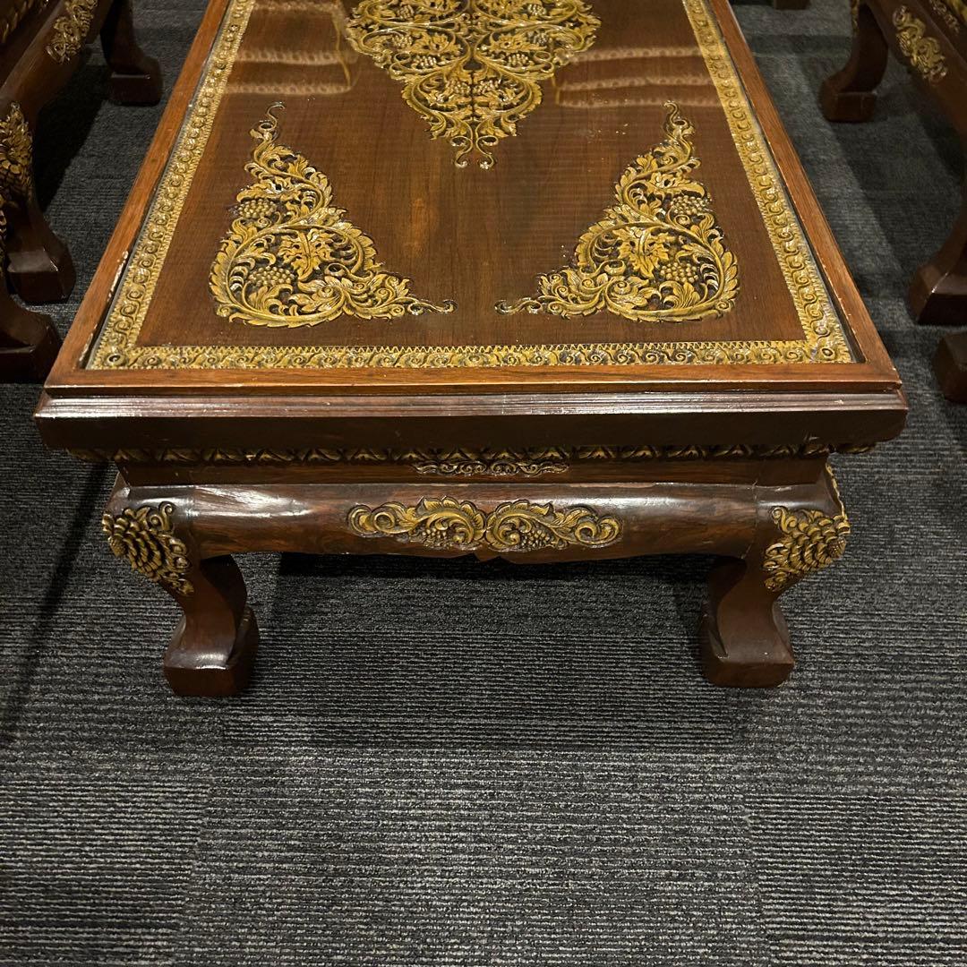 【即配送可！】木彫りが美しいローテーブル　アジアン　バリ風　アンティーク　美術品