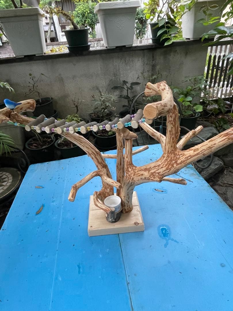 木製鳥止まり木 カラフルビーズ付き