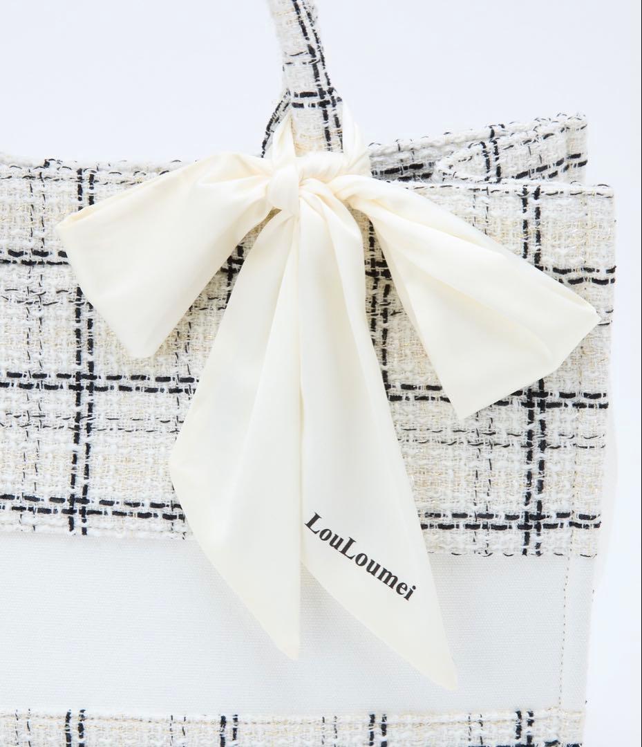 【LouLoumei】ナイスクラップツイードトートバッグタグ付きホワイト