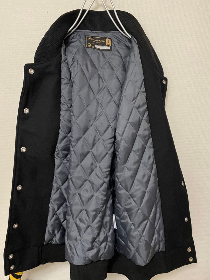 美品 阪神タイガース/ミズノプロ 袖レザーxウール　スタジャン　size L