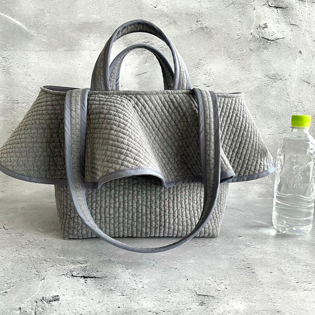 フリル付きヌビトートバッグ　2way ヌビバッグ　グレー　ハンドメイド