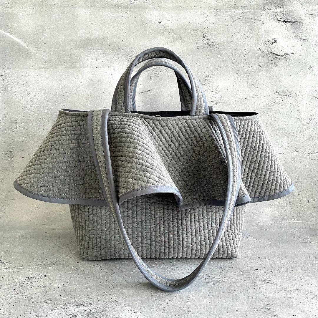 フリル付きヌビトートバッグ　2way ヌビバッグ　グレー　ハンドメイド