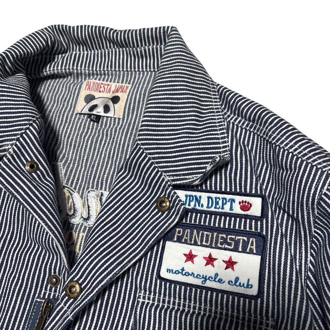 パンディエスタジャパン つなぎ　刺繍　ヒッコリー pandiesta japan