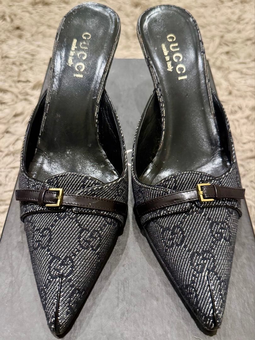 GUCCI グッチ　GGデニムミュール　ブラック　箱付　24〜24.5 美品