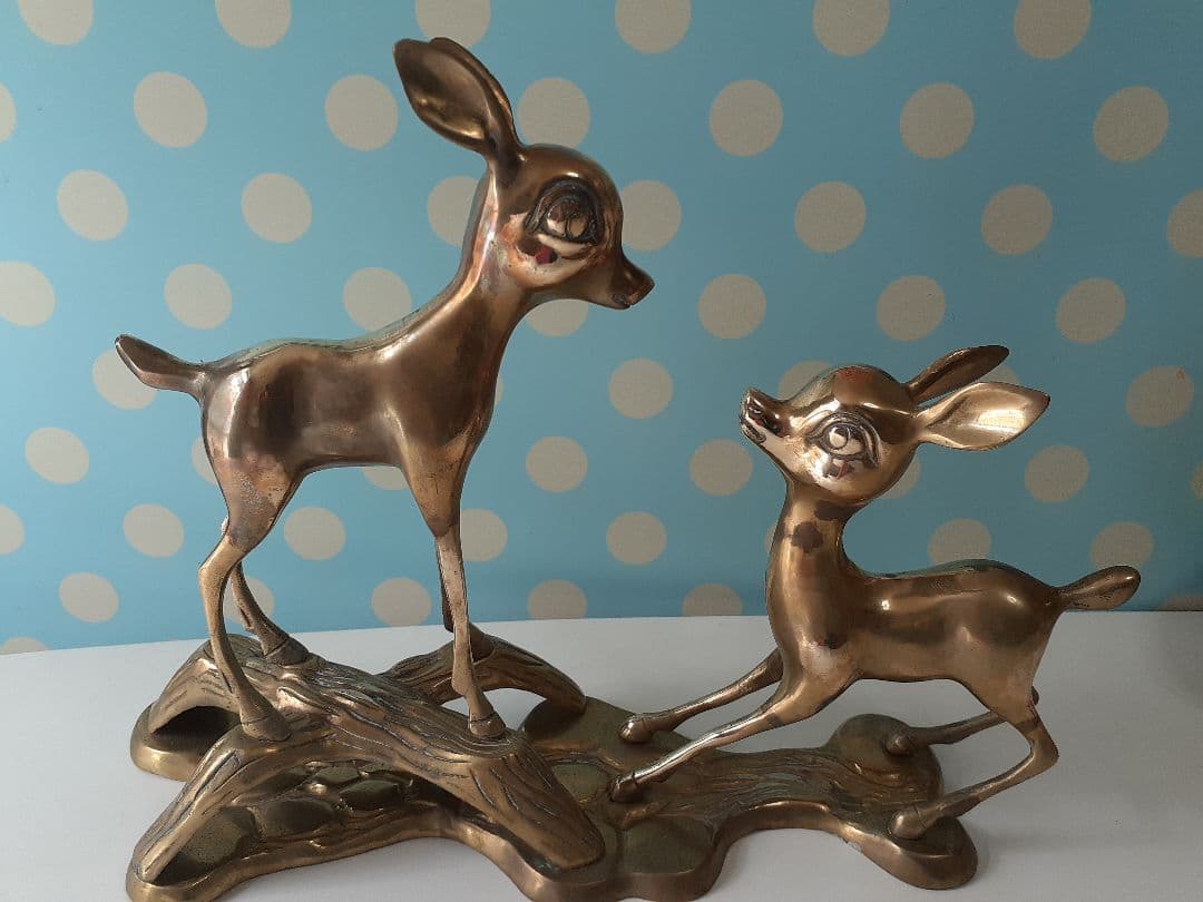 ビンテージ　真鍮　鹿の親子　バンビ　置物