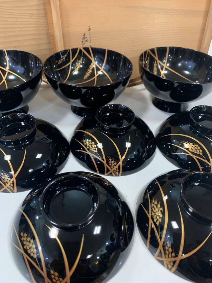 京漆匠　象彦　吸物椀　稲穂　五客