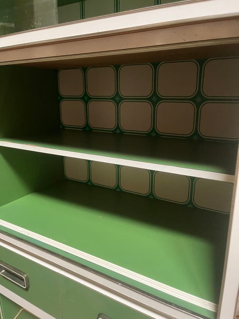 食器棚 緑 飾り棚 水屋 レトロポップ 昭和レトロインテリア 当時物