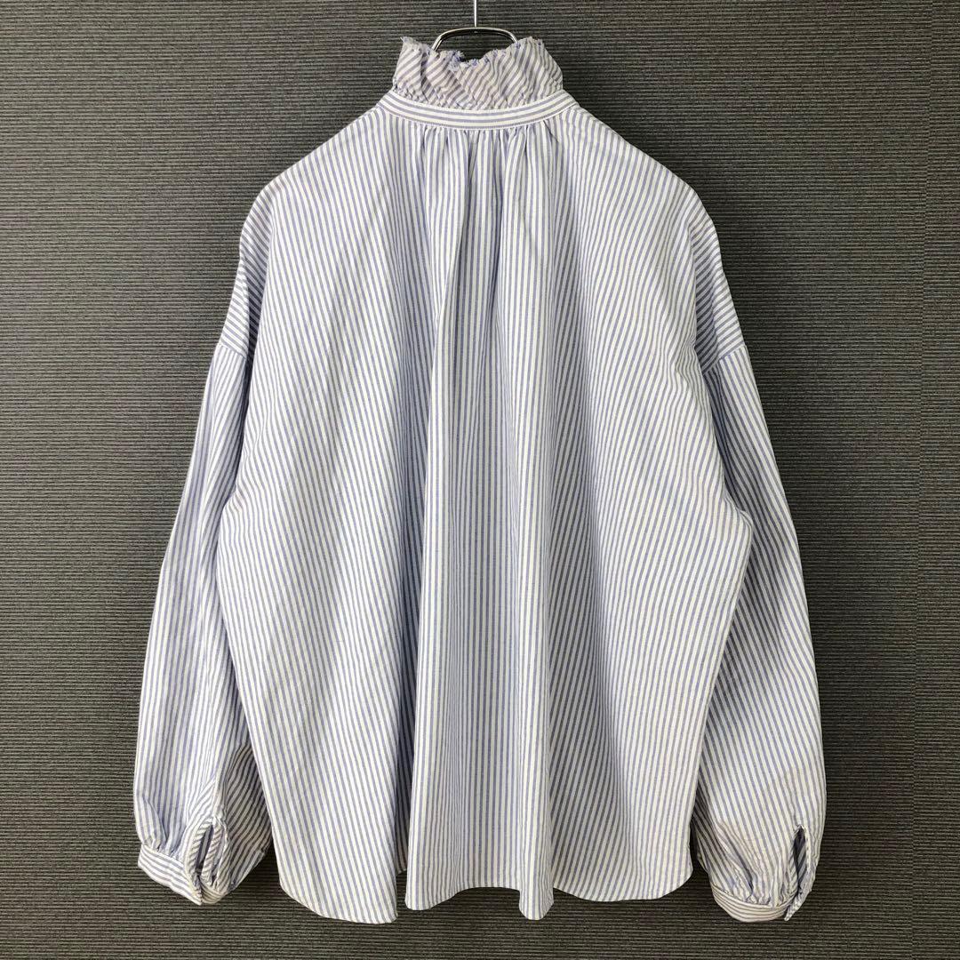 ジャーナルスタンダードラックス OXストライプ フリルブラウス ブルー