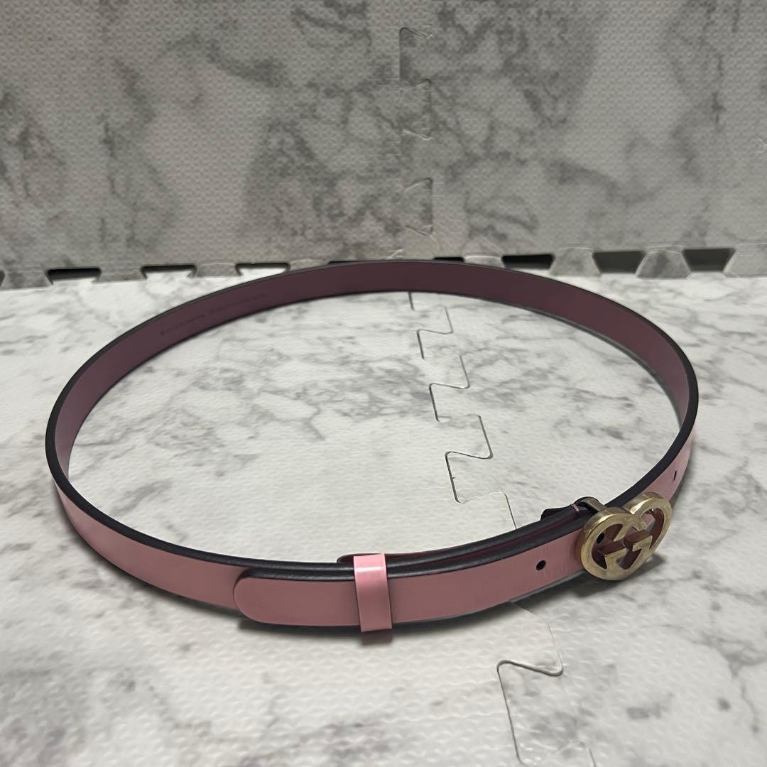 極美品✨グッチ ベルト ダブルG ハート ゴールド ピンク レザー 245883