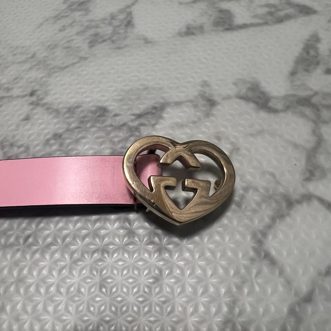 極美品✨グッチ ベルト ダブルG ハート ゴールド ピンク レザー 245883