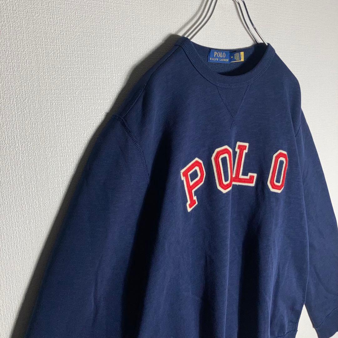 【美品】RALPH LAUREN スウェット 前V POLO 裏起毛 紺 M