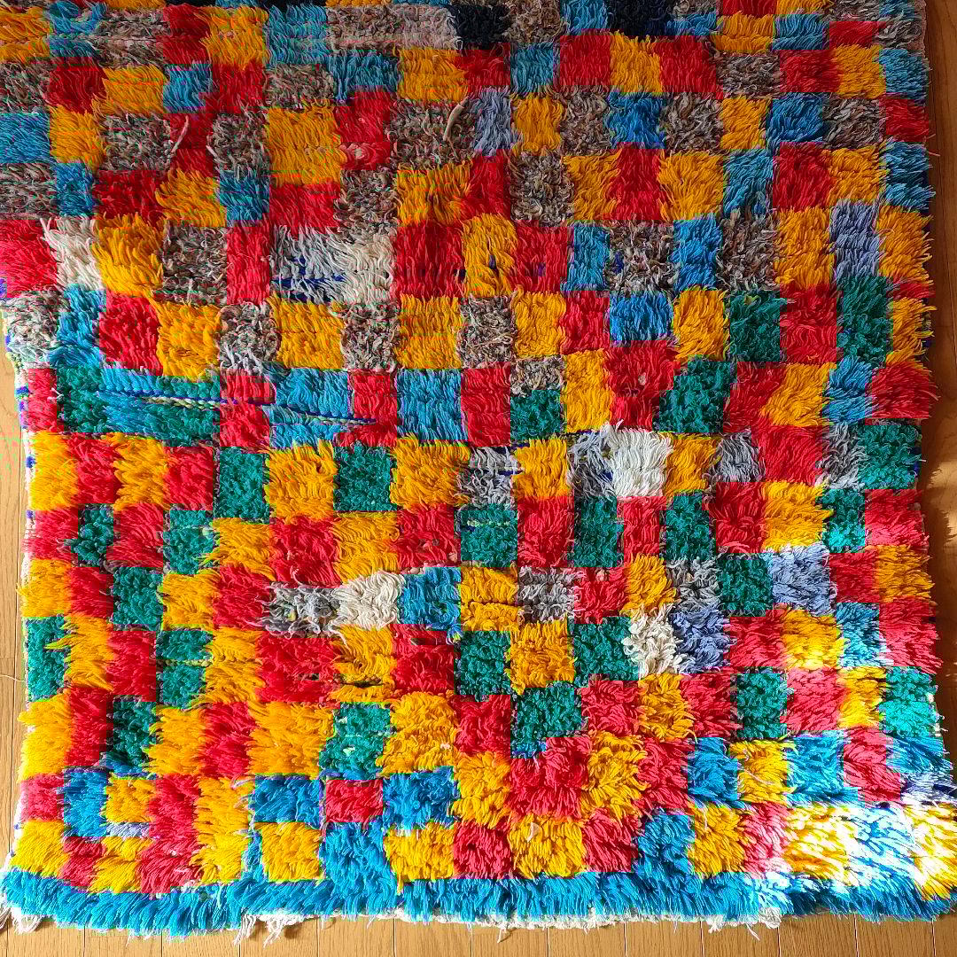 ヴィンテージ モロッコ製 カラフルチェックラグ