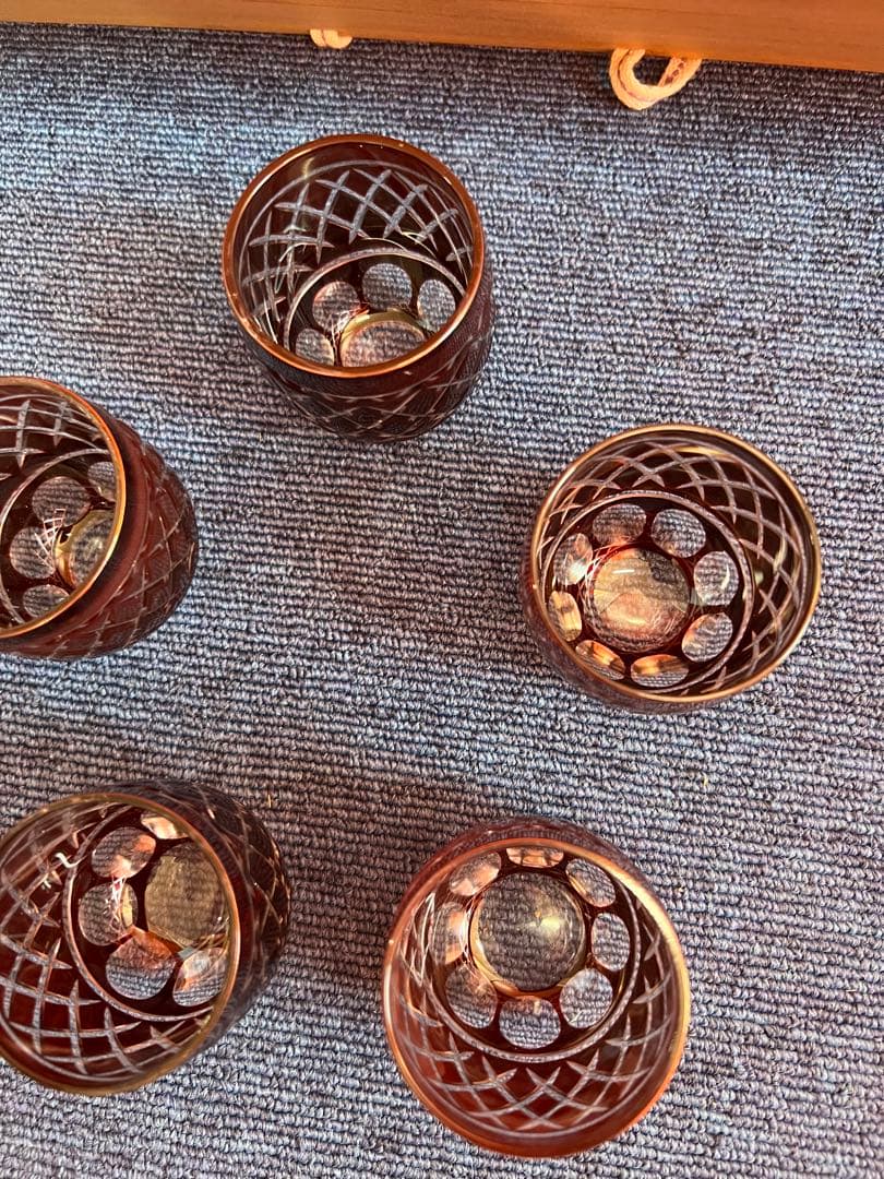 928 薩摩切子　猪口　5客　未使用